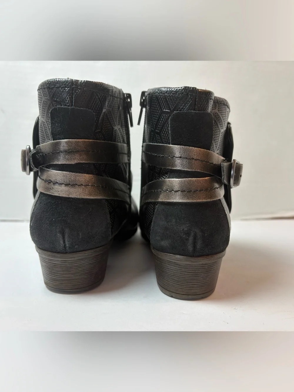Cobb Hill Rockport Gratasha Black Leather Runched Booties Size 8